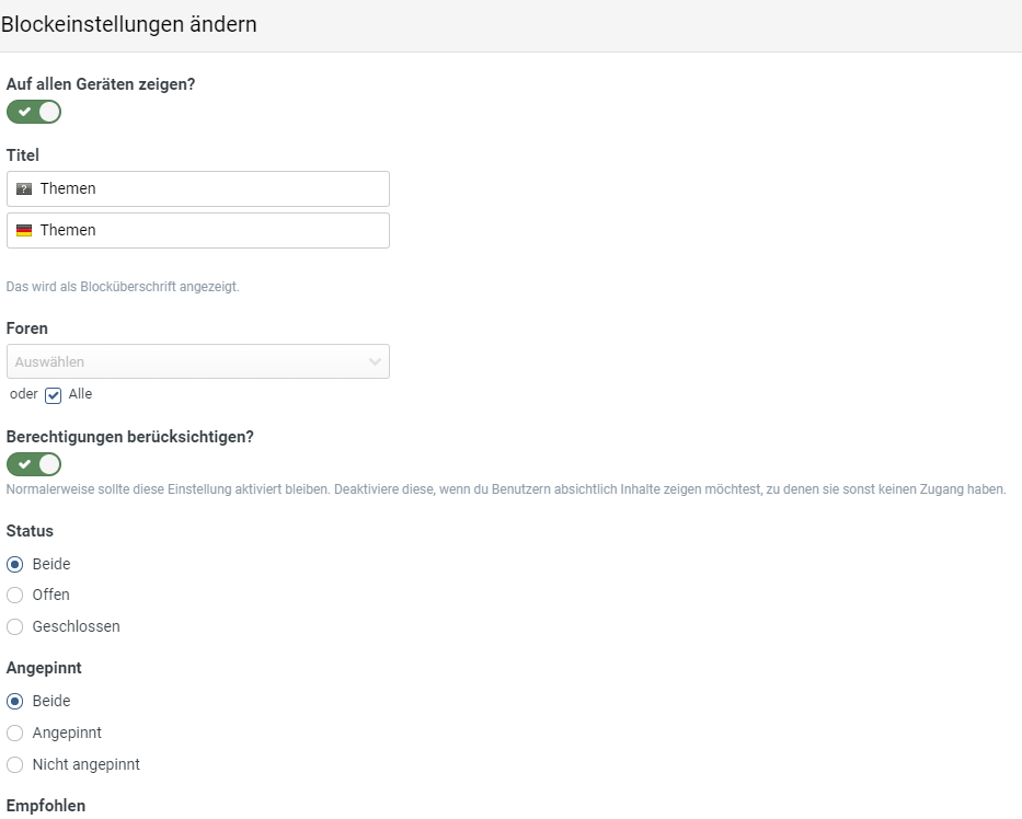 Blockeinstellungen ändern