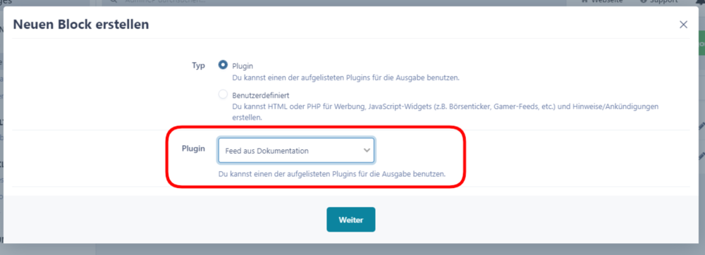 Block als Plugin für Seitenmenü erstellen