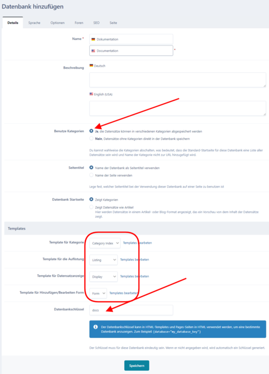 Datenbank für Dokumentation - Registerkarte Details