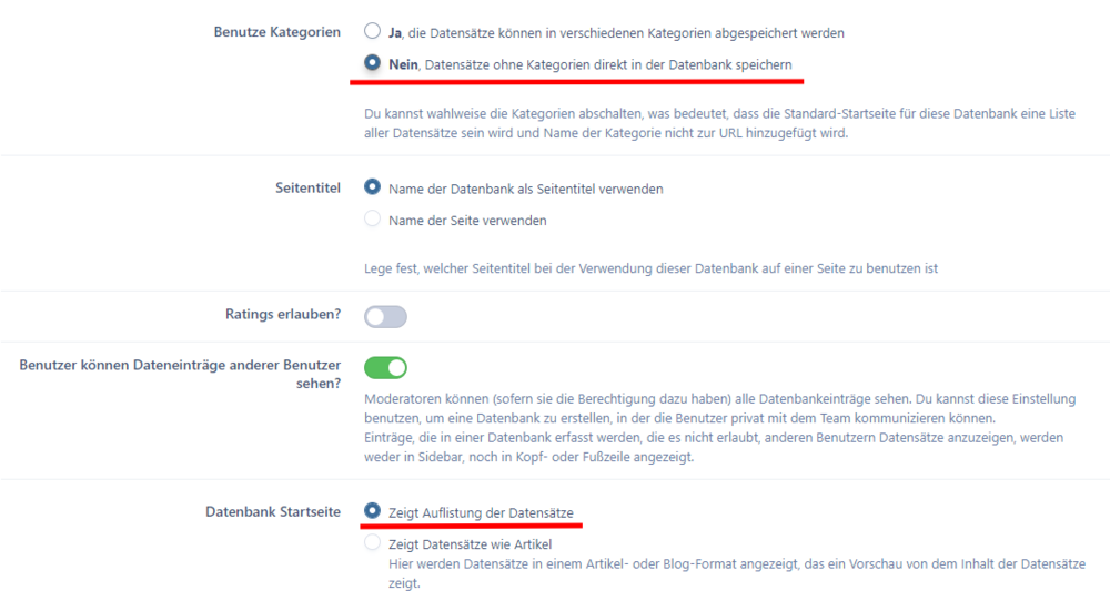 Datenbank ohne Kategorien