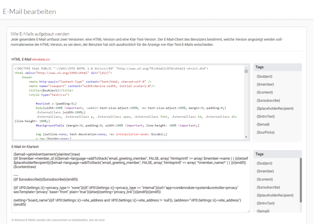E-Mail-Vorlage bearbeiten