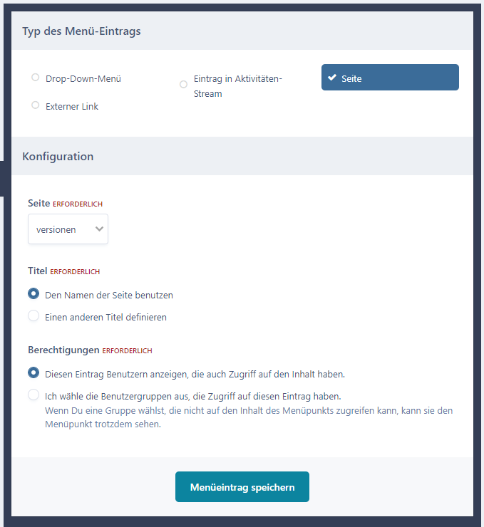 Menü-Eintrag hinzufügen