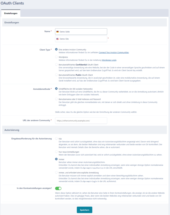 Einrichtung von Server (Master) für Anmeldung