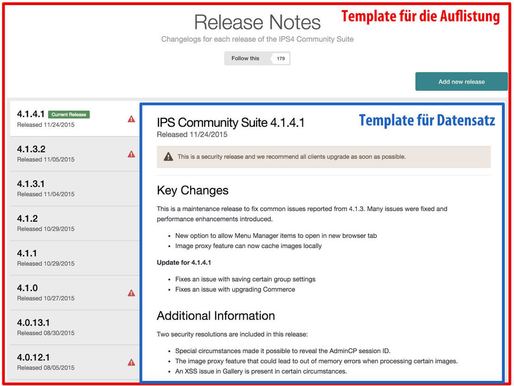 Template-Aufbau für Release Notes