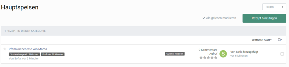Rezept in der Auflistung