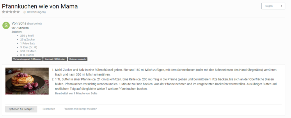 Rezept als Datensatz