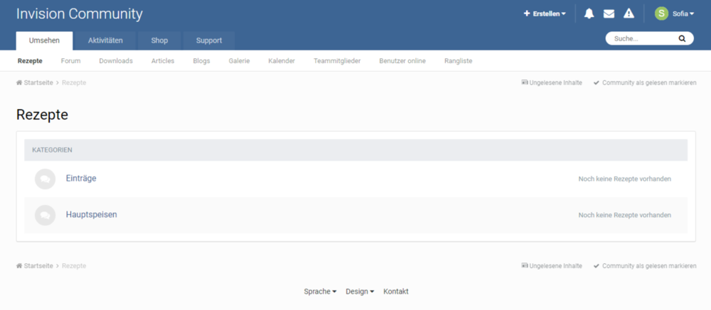 Kategorien für die Rezeptendatenbank