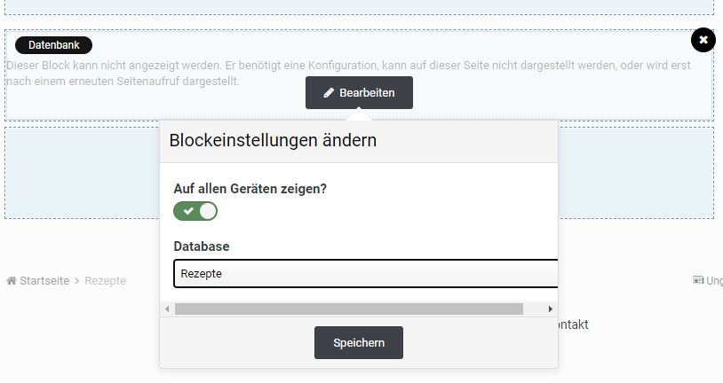 Datenbank-Widget auf der Seite bearbeiten