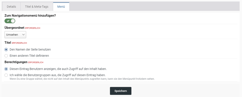 Seite zum Menü hinzufügen