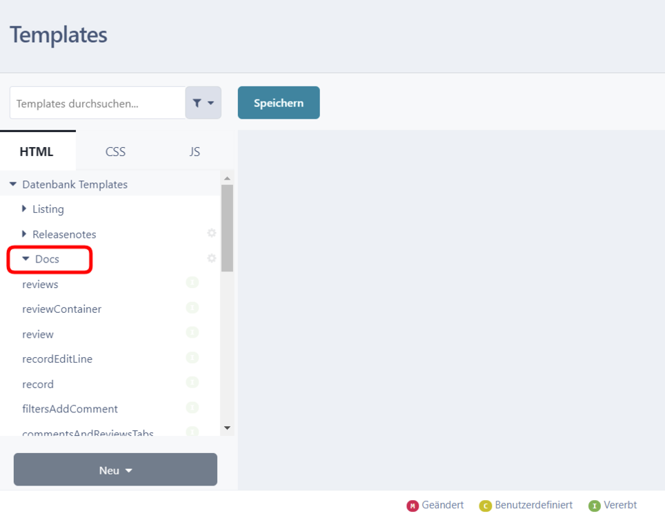 Template-Satz für die Datenbank Dokumentation