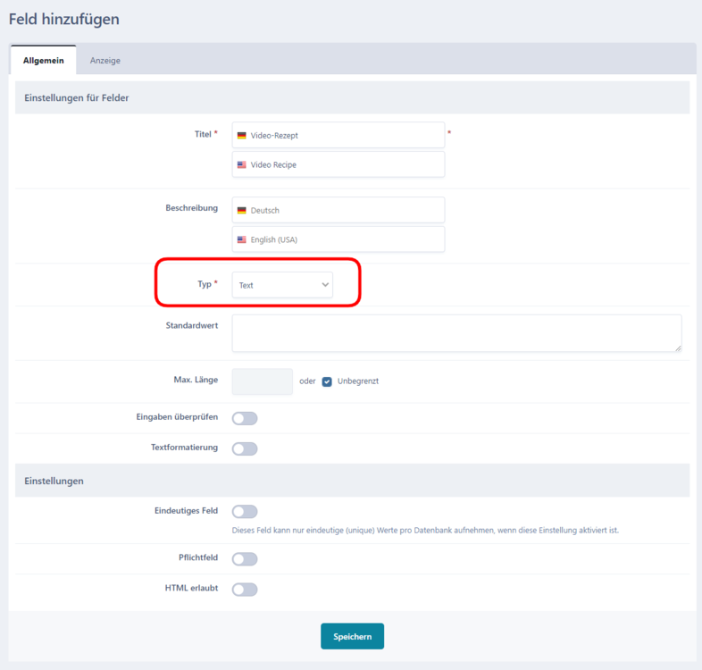 YouTube-Feld als Textfeld